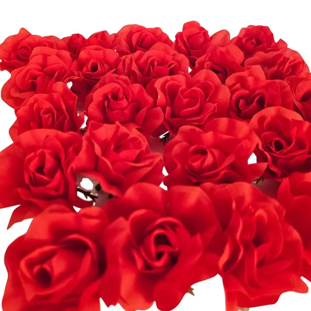 25 Red Silk Rose Heads Stemless Wedding Floral Craft DIY Wreaths 2.5in